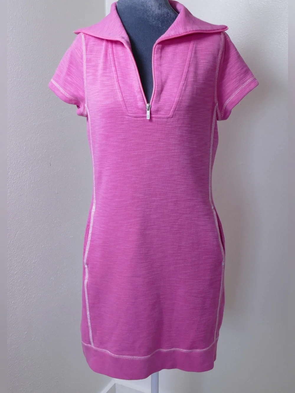 Tommy Bahama Tobago Bay Pima Cotton TENCEL Half Zip Dress Pink Women’s Smal - Picture 1 of 8